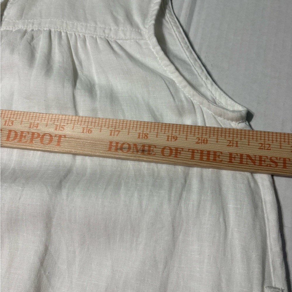 Banana Republic White Linen Flounce-Hem Mini/Midi Dress. Mandarin Collar,Pockets - Picture 12 of 15